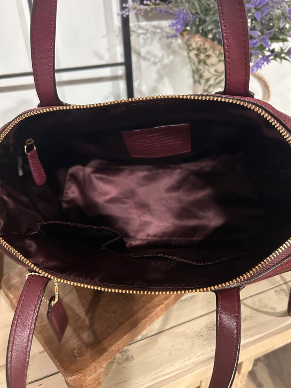 Coach Burgundy Leather Satchel with Gold Hardware - Picture 6 of 8